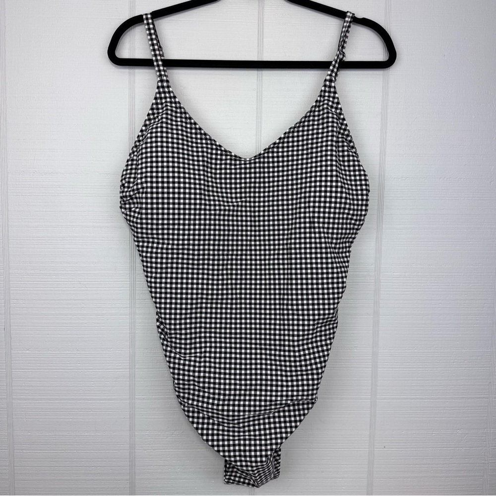 NWT Kona Sol Black White Gingham One Piece Bathing Suit Swim Ocean Beach XL(16)